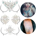 Detailed view of iridescent rhinestone chest jewels and flower crystal body decals - Set 24