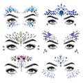 Detailed view of six iridescent face jewel sets with teardrop and round rhinestones - Set 38