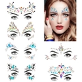 Face gem stickers set showing different styles of holographic rhinestones and application layouts - Set 36