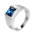 Herrenring aus Titanstahl mit großem rechteckigem blauem Edelstein und Silber-Finish - US 7 / Blauer Strass