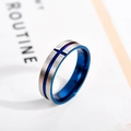 Anello vintage in acciaio inossidabile con croce, finitura spazzolata e scanalatura blu - US 6 / Blu