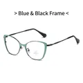 Occhiali cat-eye anti-luce blu con montura bicolore blu-verde e nera in metallo - Montatura Blu Nero
