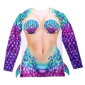 Camiseta de manga larga de sirena con conchas y aletas verdes laterales para cosplay - Talla única / Estampado de Sirena