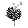 Elegant rose gold ballet dancer brooch featuring black flowers and clear rhinestones - Ballet Dancer (Gold Black)