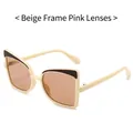 Occhiali da sole farfalla cat-eye con montatura beige e lenti rosa alla moda - Montatura Beige Lenti Rosa Champagne
