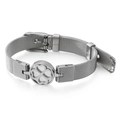 Silver mesh band stainless steel bracelet with clover charm and adjustable buckle - Steel Color (KB108611-K)