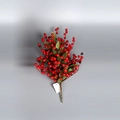 Artificial red berry spray with green leaves and a blank tag for Christmas decor - 50cm