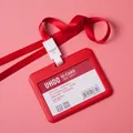 Red horizontal ID card holder with matching lanyard and durable PP material - Horizontal - Red + Lanyard