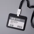 Black horizontal ID card holder made of PP plastic with matching fabric lanyard strap - Horizontal - Black + Lanyard