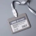 Dark gray horizontal ID badge holder set with matching neck lanyard strap and matte finish - Horizontal - Gray + Lanyard