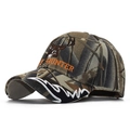 Gorra de camuflaje con bordado de ciervo y texto Hunter naranja sobre fondo blanco - Ajustable / Bordado de Cabeza de Ciervo Camuflaje (01)