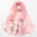 Elegant pale pink silk scarf featuring a delicate magnolia floral print pattern - 160cm / Magnolia Pink
