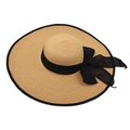 Wide brim straw sun hat with black ribbon detail for beach vacation sun protection - Khaki