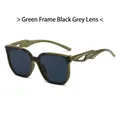 Army green square frame sunglasses with dark grey lenses and sculpted temple design - Green Frame Grey Lens