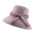 Foldable lotus pink wide brim sun hat for women featuring a decorative soft bow knot - 57-58cm / Light Purple