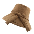 Foldable caramel brown summer sun hat with elegant bow ribbon tie for women - 57-58cm / Yellow