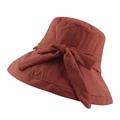 Foldable women's wide brim sun hat in brick red featuring a large decorative side bow - 57-58cm / Red