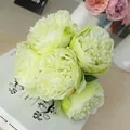 Artificial cream green peony bouquet with five full blooms for home and wedding decor - Green