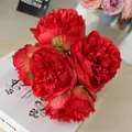 Artificial red peonies bouquet with layered petals and silk texture for home decor - Red