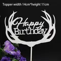 Silver glitter Happy Birthday cake topper with reindeer antlers, 14cm x 11cm size - Mr. Deer Silver