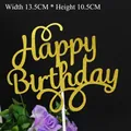 Golden glitter Happy Birthday cake topper variant, size 13.5x10.5cm for party decor - Circle Happy Birthday Gold