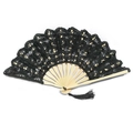 Classic black lace hand fan with floral embroidery, bamboo ribs, and a silk tassel - 27CM White Rib Black