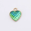Golden heart-shaped fishscale pendant with green and blue gradient iridescent finish - Blue Green Gradient (6)