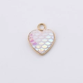 Golden heart-shaped pendant featuring a white iridescent fishscale pattern inlay - White Iridescent (15)
