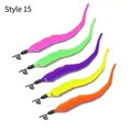 Five colorful plush caterpillar cat wand refills with silver bells and plastic connectors - Caterpillar 5-Color Set / [product Attributes] This Product Is A Plush Caterpillar Toy. The Image Shows Five Vibrant Colors: Pink Fluorescent Green Purple Yellow And Orange. Each Toy Features A Black Plastic Connector And A Small Silver Bell At The Front. The Material Appears To Be Fine Plush Fibers Offering Good Flexibility And Appeal. [visual Presentation] The Image Uses A Pure White Background. The Five Toys Are Arranged Diagonally In Parallel Creating A Neat Composition With Clear Visual Guidance. Image Quality Is [high] With Excellent Clarity And No Obvious Noise Or Exposure Issues. Aesthetics Are [medium] With An Overall Score Of [7.2]. While The Overall Visual Presentation Is Professional It Is Slightly Monotonous And Lacks A Sense Of Scene Or Dynamism For Cat Interaction. [text Content] All Text Belongs To The `to_remove` Group Including The Style Number In The Upper Left Corner And The Unit Price In The Lower Right Corner. Since These Are Overlaid Chinese Layers It Is Recommended To Remove Them In Cross-border Scenarios. [logistics Tags] None [infringement Risk] Product Infringement: None Probability [0.0]. Background Infringement: None. 【product Specifications】includes 5 Different Colors Of Caterpillar Toys Each Equipped With A Lead Wire Connector And A Bell Accessory.
