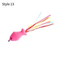 Interactive pink plush fish cat toy Style 13 with colorful ribbons and bell attachment - Little Fish Style 13 / [product Attributes] This Appears To Be A Pink Fish-shaped Pet Cat Toy. The Main Body Is Made Of Pink Velvet Fabric Exhibiting A Soft And Pleasant Texture. Long Silk Ribbons In Various Colors Such As Red Blue Yellow And Light Blue Are Sewn Onto The Tail Increasing Its Dynamic Appeal During Play. A Dark-colored Hanging Ring Is Located At The Fish's Head For Attaching A Cat Toy. It Is Clearly Labeled As Style 13 In The Image. [visual Presentation] A Pure White Background Is Used With The Product Displayed Diagonally At An Angle Creating A Simple Composition. Image Quality Is [high] With Excellent Clarity And Visible Product Texture. Aesthetic Appeal Is [medium] With An Overall Score Of [7.2]. The Display Style Is Basic Typical Of Product Catalogs With Relatively Flat Lighting Effects. [text Content] The "to_translate" Group Contains "style 13" (suggested Translation: Style 13); The "to_remove" Group Contains The Pricing Information In The Lower Right Corner: "all Prices Listed Are Unit Prices" (suggested Deletion). [logistics Tags] None. [infringement Risk] This Product Is A Generic Pet Toy Design; No Specific Brand Logo Or Copyrighted Ip Design Was Found. Risk Probability: [0.0]. [product Parameters] Style Number: 13; Color: Pink (main Body); Material: Plush Main Body And Silk Tail Strap.