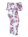 Umstandskleid mit Blumenmuster, schulterfrei, in Weiß mit roten und lila Blumen - S / Weiß