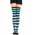 Bas autofixants pour femmes avec rayures horizontales bleu ciel et noires en maille fine - L (Taille unique) / Bleu Saphir