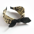 Retro leopard print wide headband with black bowknot in yellow and brown silk fabric - Khaki Leopard Bow