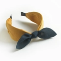 Bohemian mustard yellow and navy blue fabric headband with side bow decoration - Yellow Black Contrast Bow