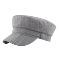 Light gray cotton linen navy flat cap with textured fabric and button strap detail - 57-58cm / Light Gray