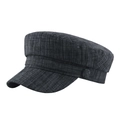 Dark grey cotton linen navy hat with vintage flat top and cross-weave texture design - 57-58cm / Blue-Grey