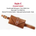 Camel PU leather belt bag for women with silver rivets and metal buckle 110cm - Waist Bag Style C (Camel)