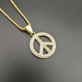 Collar hip-hop bañado en oro con colgante de signo de la paz y diamantes brillantes - Solo colgante dorado