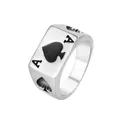 Anillo de sello punk de acero inoxidable con grabado de As de Picas y diseño hueco - US 7 / Color Acero