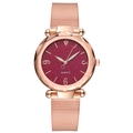 Women's quartz watch in rose gold with a shimmering red dial and mesh metal strap - Rose Red