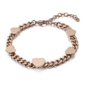 Rose gold heart charm bracelet with five polished pendants and adjustable cuban chain - Rose Gold (KB108656-K)
