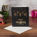 Elegant black paper Christmas card with gold foil pattern and white envelope - Black Base Bell
