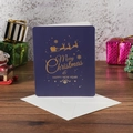 Dark blue Christmas greeting card with gold foil lettering and white envelope set - Blue Reindeer