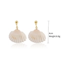 Bohemian gold sphere and white natural fan-shaped shell drop earrings 4cm length - E1903-31 Ball Stud Scallop Style