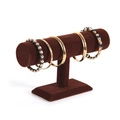 Brown velvet T-bar jewelry display stand for showcasing bracelets and watches - Single Tier / Coffee
