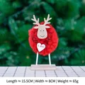 Handmade red wool felt reindeer desk ornament with X-MAS heart tag and wooden base - Style 5 (Red Round Reindeer with Wood Base)