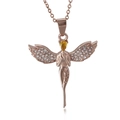 Collar de alas de ángel en oro rosa con gema gota amarilla y grabado Angel en el dije - Oro Rosa (Solo Colgante) (KP80199-K)