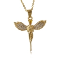 Golden angel necklace featuring crystal wings and a yellow teardrop gem on an O-chain - Gold (Pendant Only) (KP80200-K)