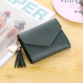 Dark green envelope wallet with litchi texture featuring heart charm and tassel pendant - Dark Green
