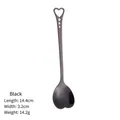 Black stainless steel heart-shaped coffee spoon with decorative holes, length 14.4cm - Black